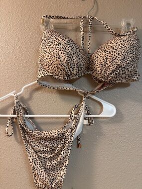 Victoria's Secret Beige and Black Leopard Print Bikini Set
